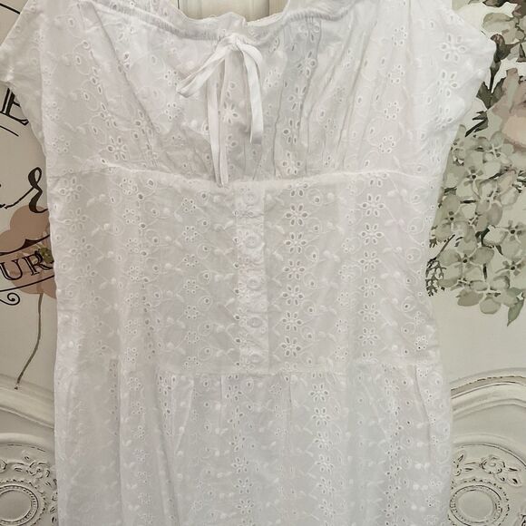 Lulus Nerissa Dress Women's L White Midi Eyelet Embroidered Drop Waist NWOT - Picture 7 of 12